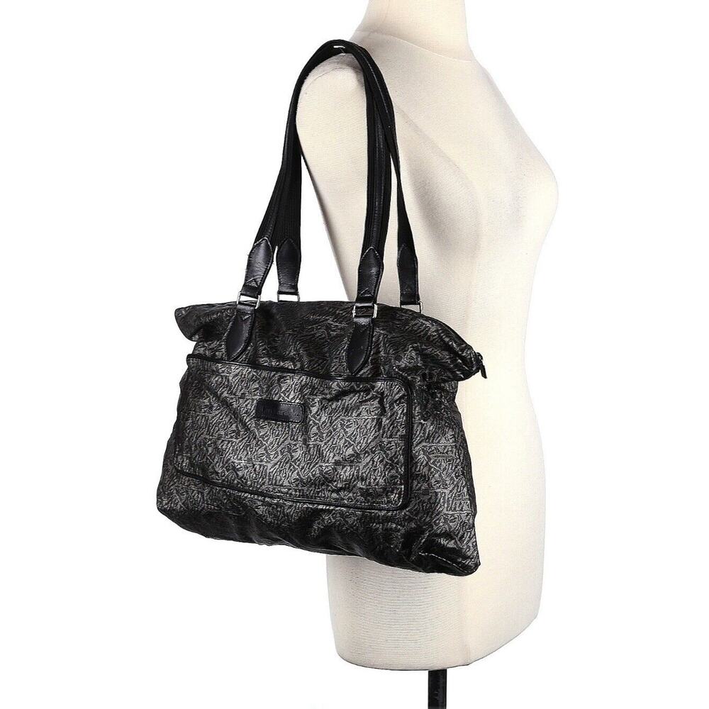 Guy Laroche Tote Bag Black Gray/Silver Attached Cosmetic Pouch EUC